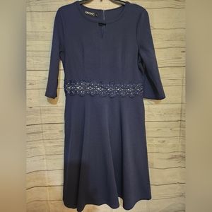 Lot of 2 Owin Dark Blue and Pink Peach Dress Large Pockets & Keyhole Neck